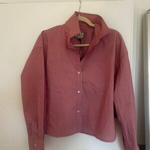Tuckernuck Pink and Khaki Stripe Cropped Jasper Button Down